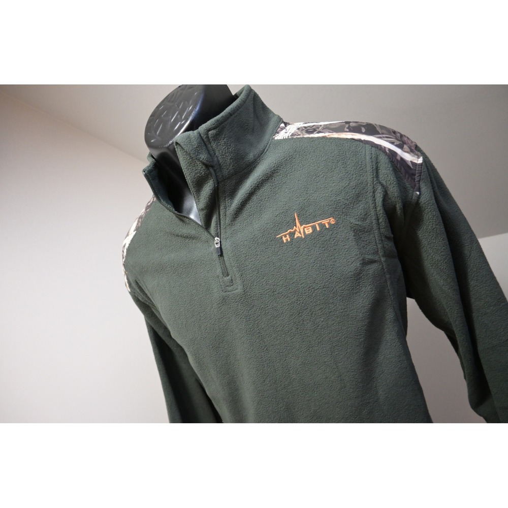 Habit Fleece Pullover Jacket Mens Medium Green Camo 1/4 Zip Outdoor Excellent